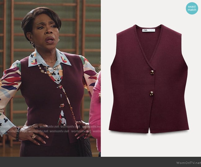 Zara Basic Knit Gold Button Top worn by Barbara Howard (Sheryl Lee Ralph) on Abbott Elementary