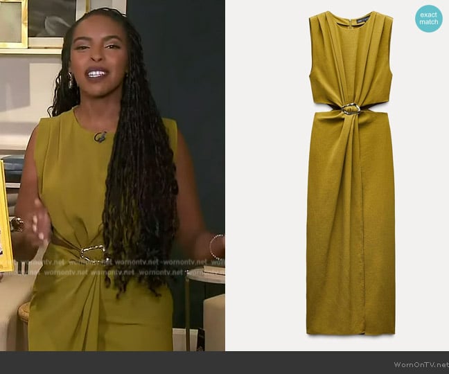 Mona’s olive sleeveless dress with side cutouts on Extra