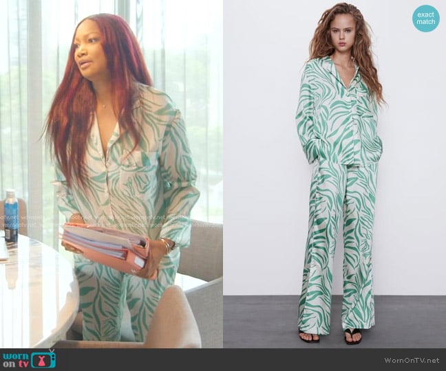 Zara Printed Pajama Top and Pants worn by Garcelle Beauvais on The Real Housewives of Beverly Hills