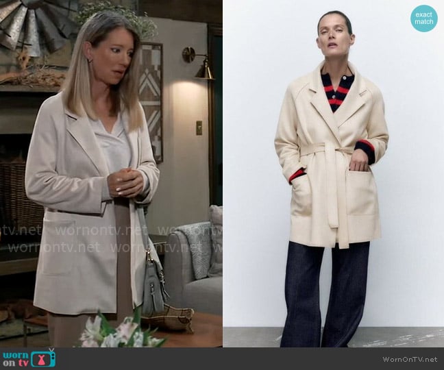 Zara Faux Suede Jacket with Belt worn by Nina Reeves (Cynthia Watros) on General Hospital