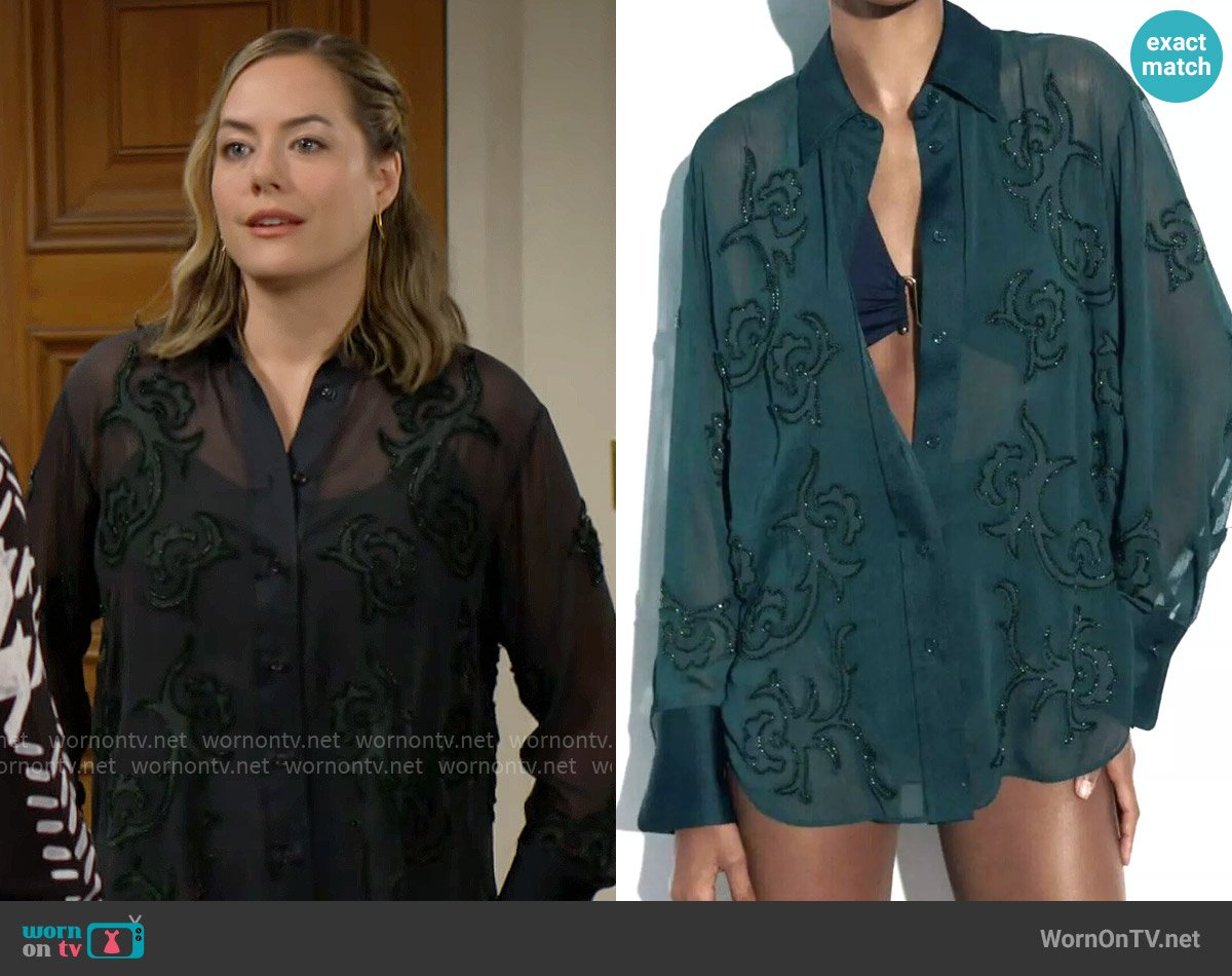 Zara Semi Sheer Embroidered Shirt worn by Hope Logan (Annika Noelle) on The Bold and the Beautiful