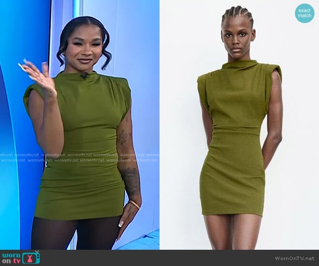 Zara Shoulder Pads Short Dress in Green worn by Jordan Chiles on Today