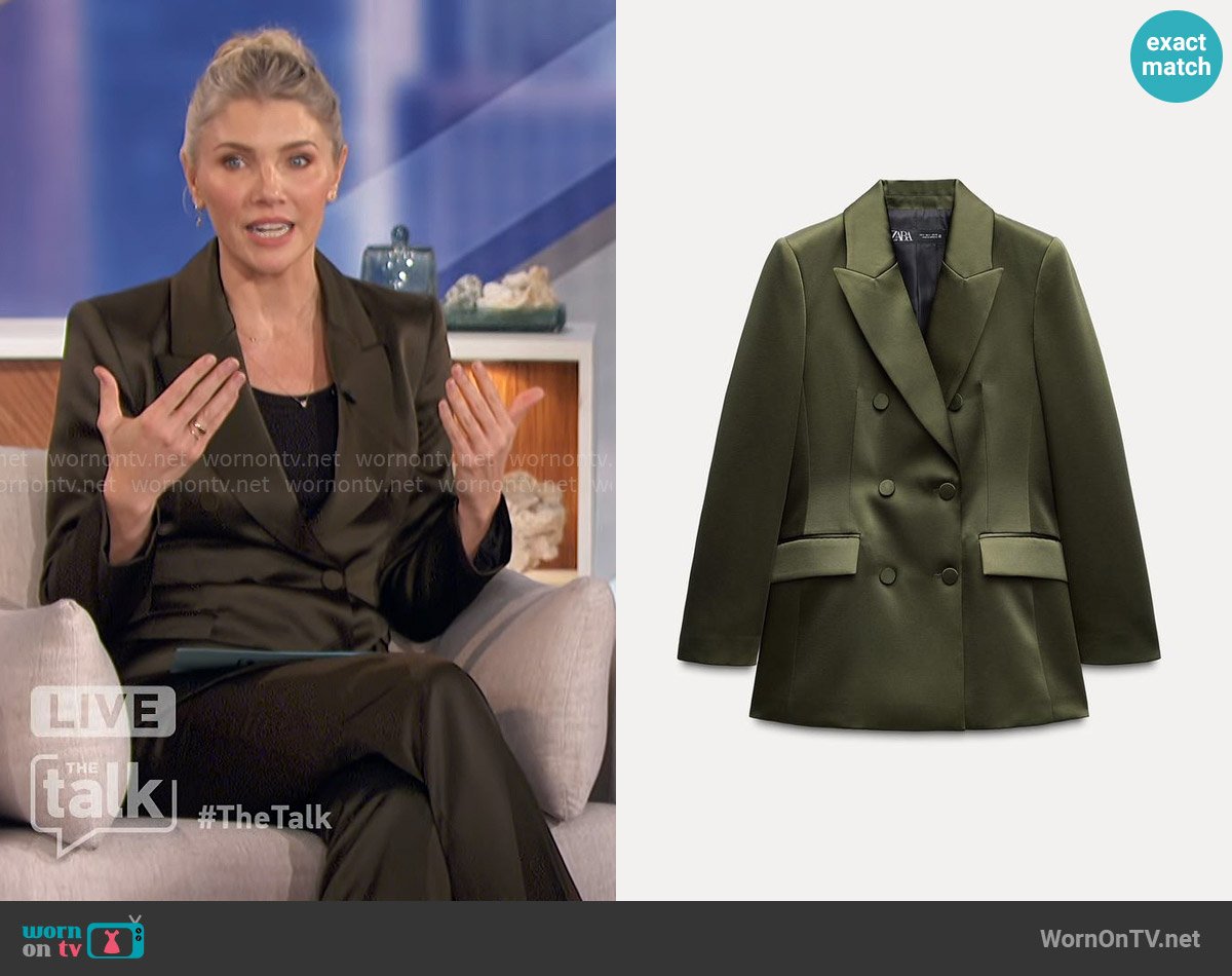 Zara Satin Effect Double Breasted Blazer worn by Amanda Kloots on The Talk