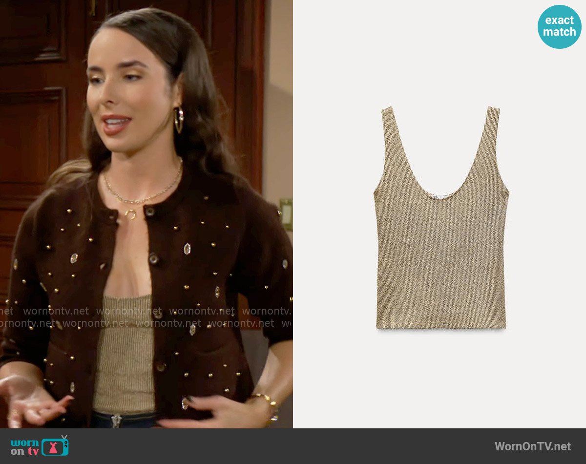 Zara Shiny Strap Tank Top worn by Ivy Forrester (Ashleigh Brewer) on The Bold and the Beautiful