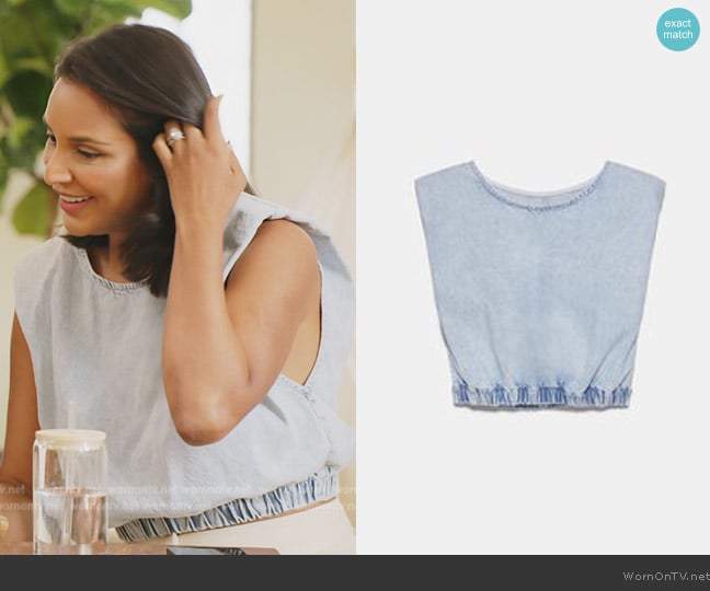 Zara Shoulder Pad Denim Top worn by Jessel Taank on The Real Housewives of New York City