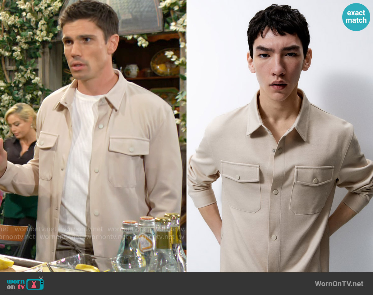 Zara Stretch Overshirt worn by Dr. John Finnegan (Tanner Novlan) on The Bold and the Beautiful