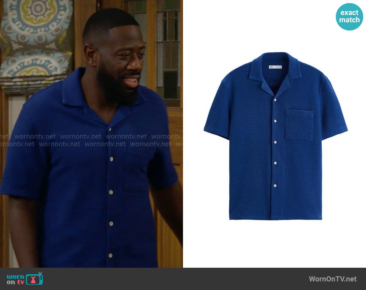 Zara Terrycloth Shirt worn by Malcom (Sheaun McKinney) on The Neighborhood