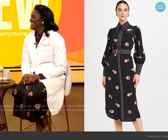 Zimmermann Bow Midi Dress worn by Dr. Angela Lamb on The Drew Barrymore Show