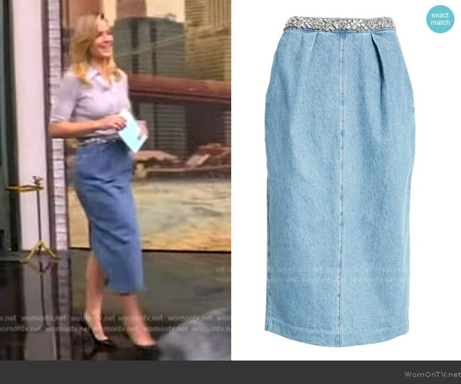 Zimmermann Crystal Embellished Denim Midi Skirt worn by Sara Haines on The View