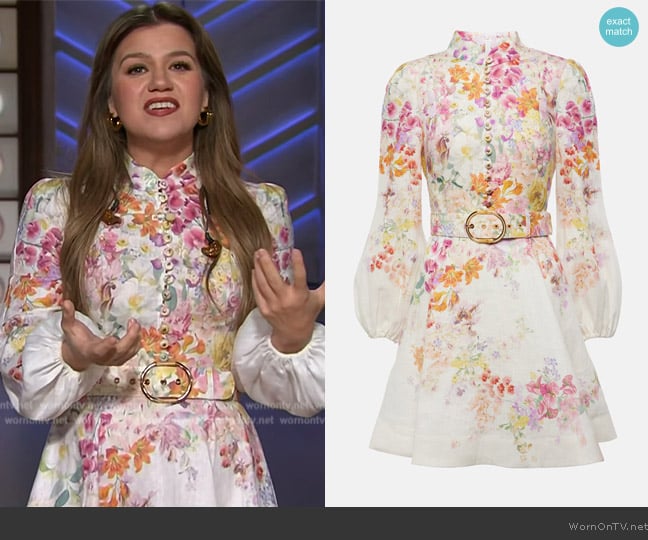 Zimmermann Natura Buttoned Mini Dress worn by Kelly Clarkson on The Kelly Clarkson Show