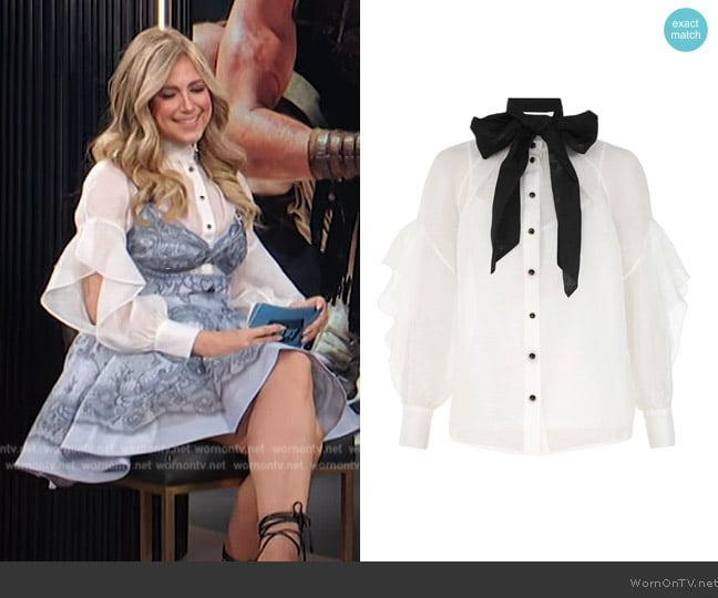 Zimmermann Illustration Waterfall Shirt worn by Nikki Novak on E! News