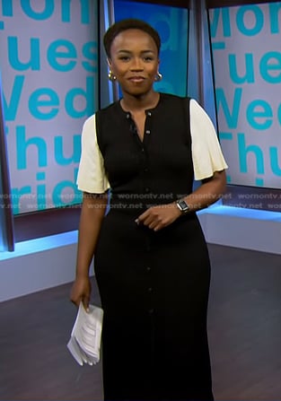 Zinhle’s black button front short sleeve dress on NBC News Daily