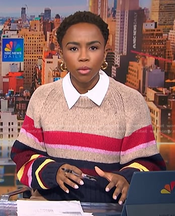 Zinhle’s multicolor striped knit sweater on NBC News Daily