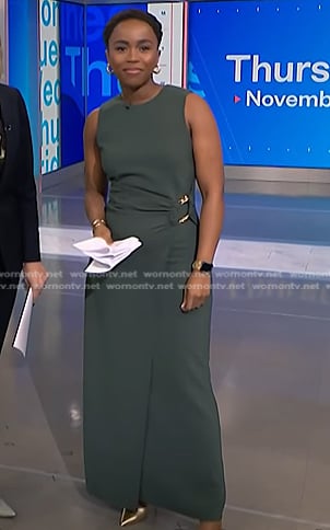 Zinhle’s green chain detail maxi dress on NBC News Daily