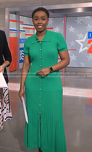 Zinhle's green ribbed button knit shirtdress on NBC News Daily