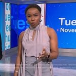 Zinhle’s grey sleeveless scarf top on NBC News Daily