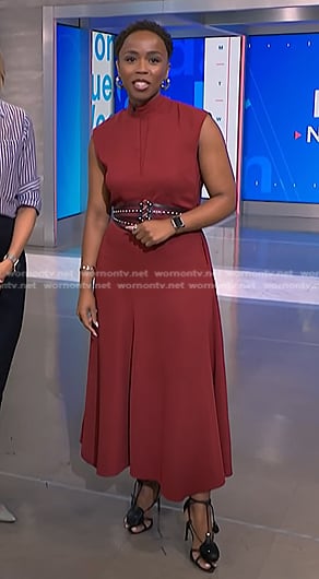 Zinhle’s red sleeveless midi dress on NBC News Daily