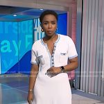 Zinhle’s white denim trim dress on NBC News Daily