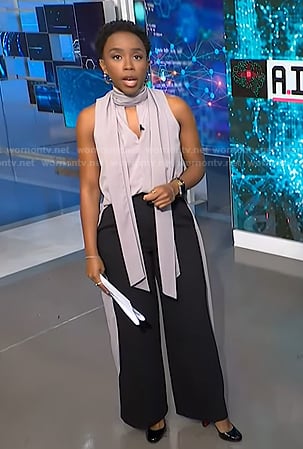 Zinhle's grey sleeveless scarf top on NBC News Daily