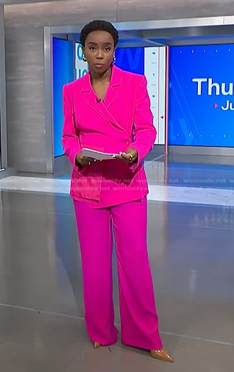 Zinhle's pink patch pocket blazer and pants on NBC News Daily