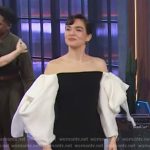 Zoey Deutch’s off shoulder mini dress on The Kelly Clarkson Show