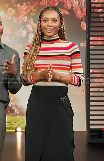 Zuri’s striped turtleneck sweater and skirt on Access Hollywood