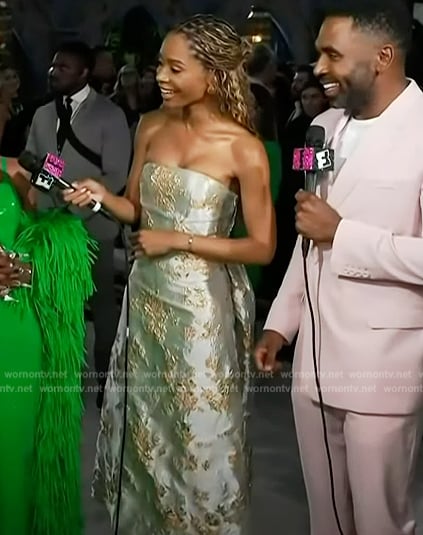 Zuri’s blue gold metallic dress on Access Hollywood