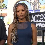 Zuri’s blue sleeveless mesh dress on Access Hollywood