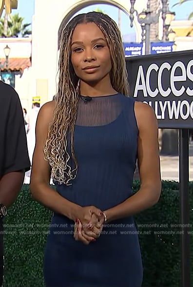 Zuri’s blue sleeveless mesh dress on Access Hollywood