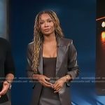 Zuri’s brown leather blazer and pencil skirt on Access Hollywood