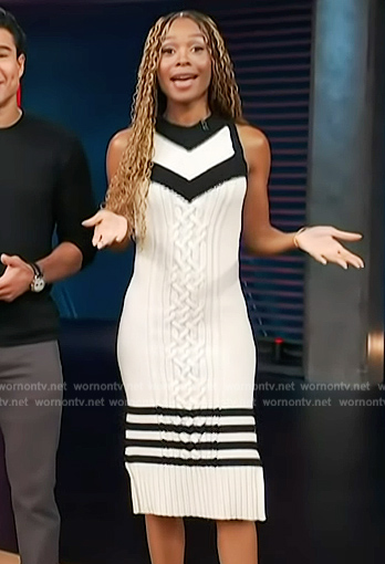 Zuri’s white cable knit sleeveless dress on Access Hollywood