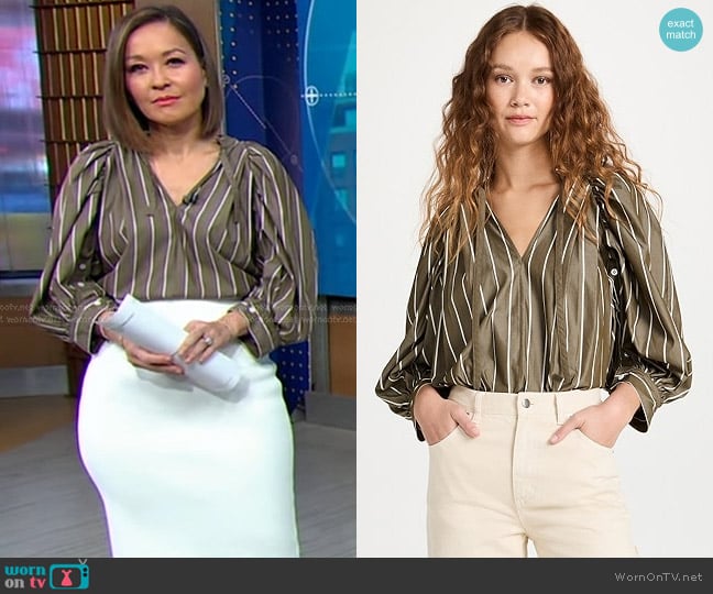 3.1 Phillip Lim Puff Sleeve Striped Poplin Top worn by Eva Pilgrim on Good Morning America