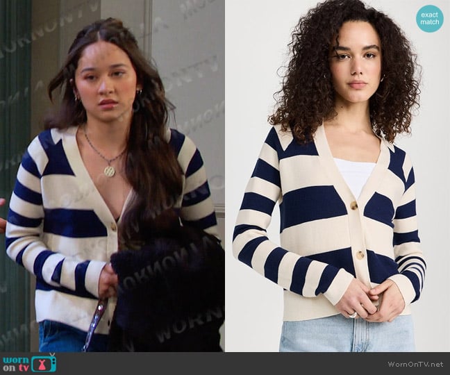 ATM Anthony Thomas Melillo Cotton Blend Mixed Stripe Cardigan worn by Sophia (Madelyn Kientz) on Days of our Lives