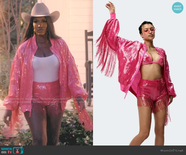 Adidas x Ivy Park Sequin Jacket and Shorts worn by Bozoma Saint John on The Real Housewives of Beverly Hills