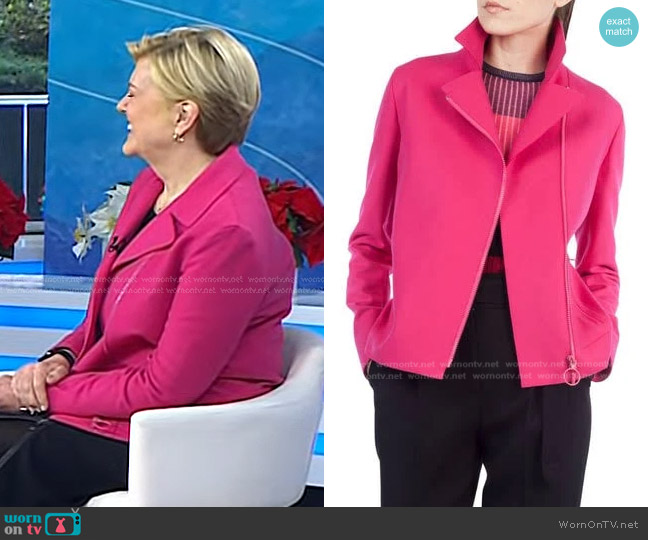 Akris Punto Wool-Blend Moto Jacket in Pink worn by Anne Thompson on Today