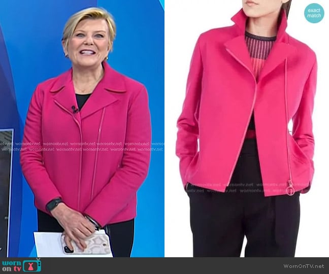 Akris Punto Wool-Blend Moto Jacket in Pink worn by Anne Thompson on Today