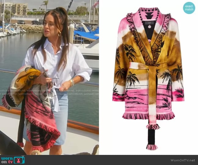 Alanui Paradise Island Knitted Cardigan worn by Kyle Richards on The Real Housewives of Beverly Hills