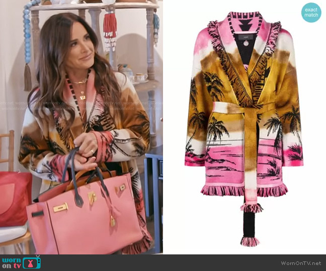 Alanui Paradise Island Knitted Cardigan worn by Kyle Richards on The Real Housewives of Beverly Hills