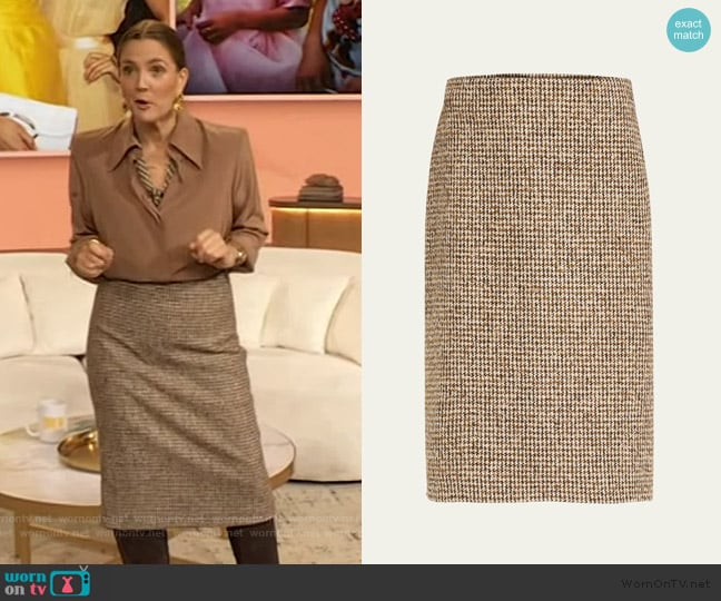 Drew’s tweed midi skirt on The Drew Barrymore Show