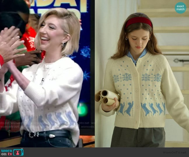 Heidi Gardner’s white fairisle print sweater on Live with Kelly