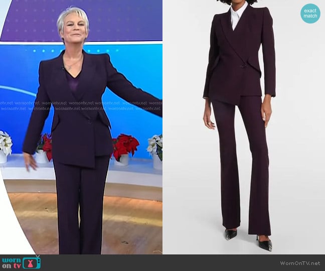 Alexander McQueen Asymmetric Crêpe Blazer and Trousers worn by Jamie Lee Curtis on Today