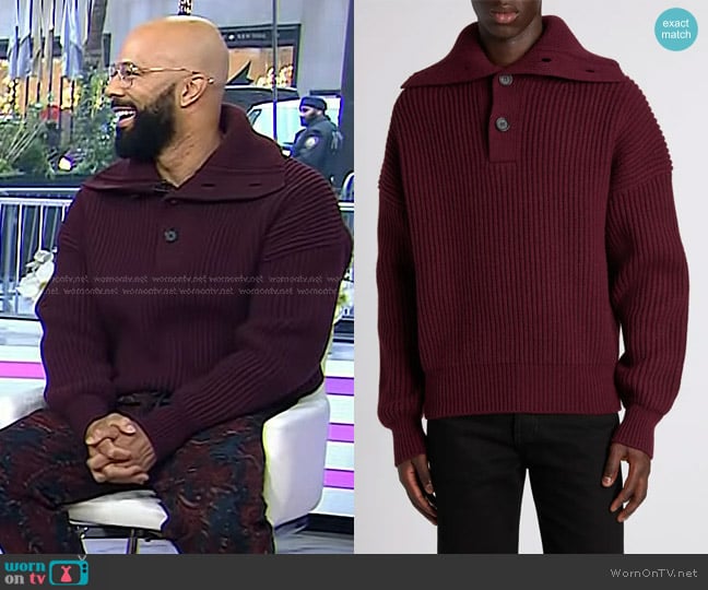 Alexander McQueen Funnel Neck Wool & Cashmere Sweater in Bordeaux worn by Common on Today