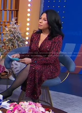 Alexis Christoforous’s red animal print wrap dress on Good Morning America