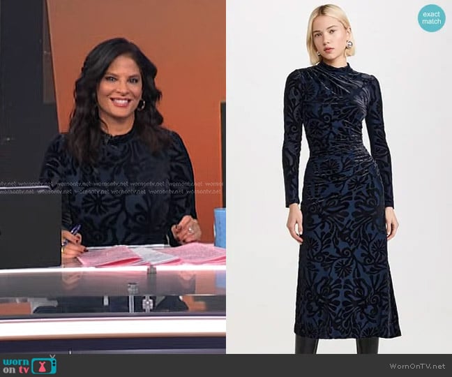 Sea Alia Stretch Burnout Velvet Dress in Navy worn by Darlene Rodriguez on Today