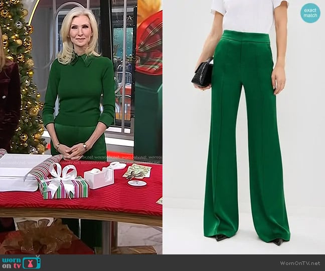 Alice + Olivia Dylan High Rise Wide Leg Pants in Forest Green worn by Lora McLaughlin Peterson on Today