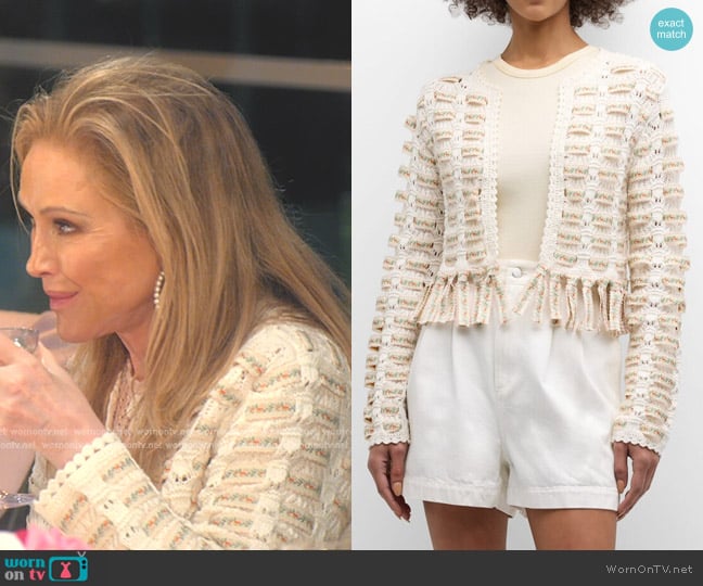 Alice + Olivia Tawna Ribbon Cardigan worn by Kathy Hilton on The Real Housewives of Beverly Hills