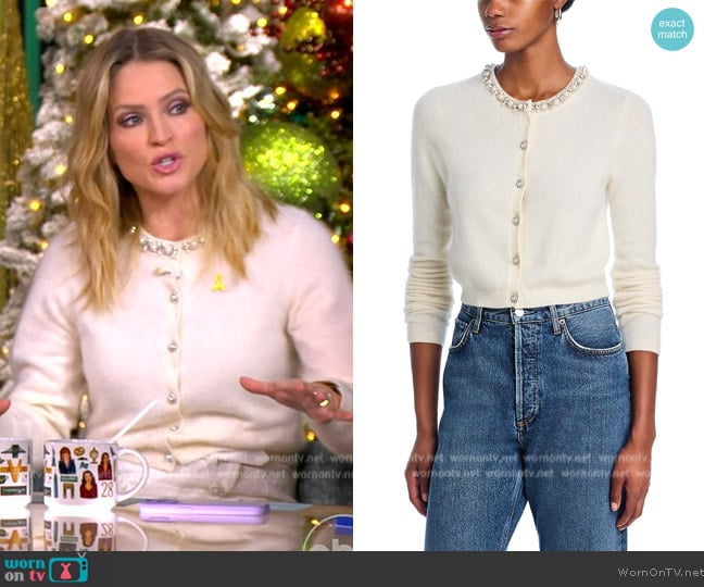 Alice + Olivia Dollie Embellished Cashmere Blend Cardigan worn by Sara Haines on The View