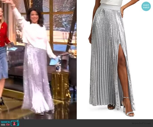 Alice and Olivia Ivey Sequined Pleated Maxi Skirt worn by Ana Navarro on The View