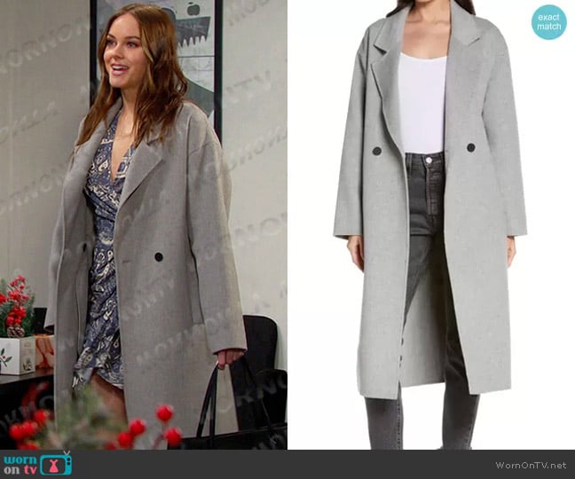 All Saints Sammy Double Breasted Wool Blend Coat worn by Stephanie Johnson (Abigail Klein) on Days of our Lives