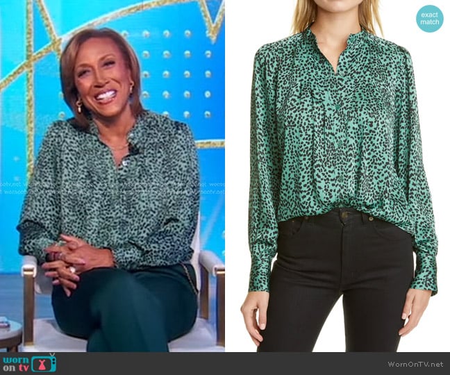 Animal Print Pintuck Poet Blouse by Equipment worn by Robin Roberts on Good Morning America